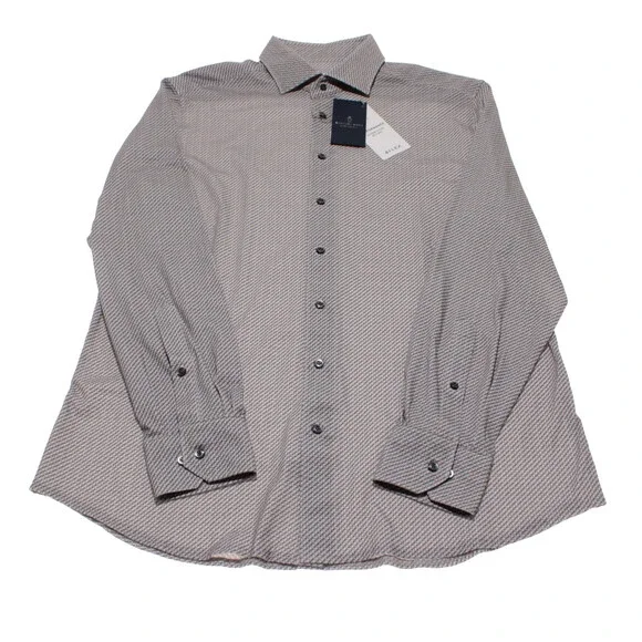 Emanuel Berg NWT Byron Casual Button Down Shirt Size 43 17 L/XL Modern in Gray